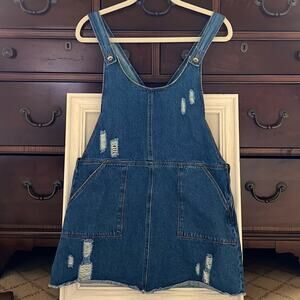 Others Follow denim overall dress w gold stitching. NWOT 8